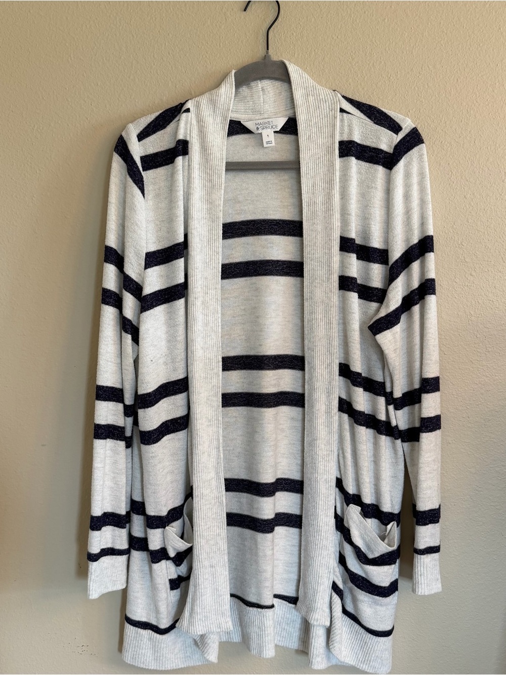 Market & Spruce Cream and Black Striped Open Cardigan
